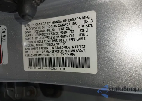 2013 Honda Cr-V Lx from USA, damaged, VIN 2HKRM4H39DH679311